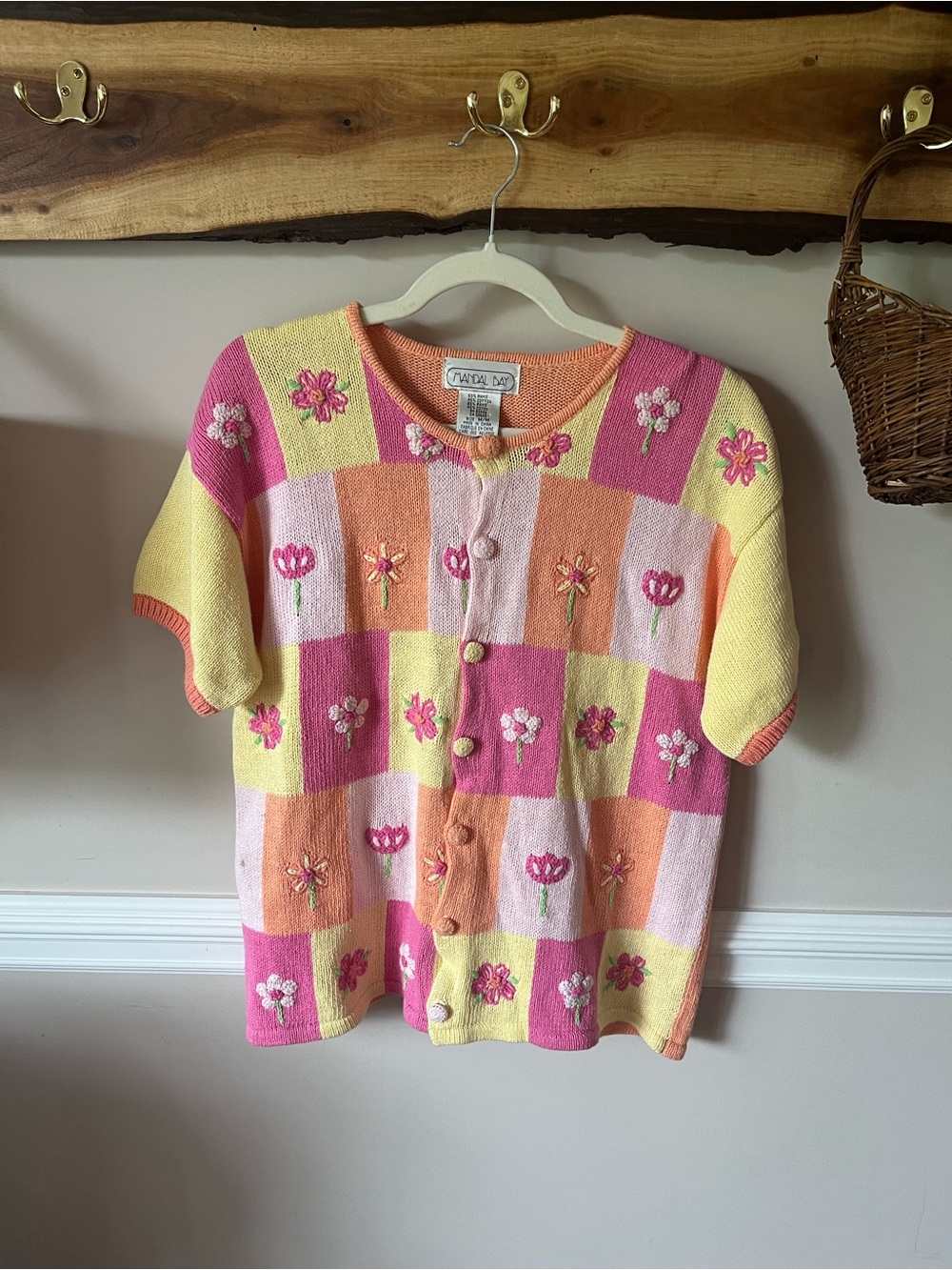 Vintage Y2K Mandal Bay Floral Short Sleeve Cardigan Sweater Floral Cottagecore M